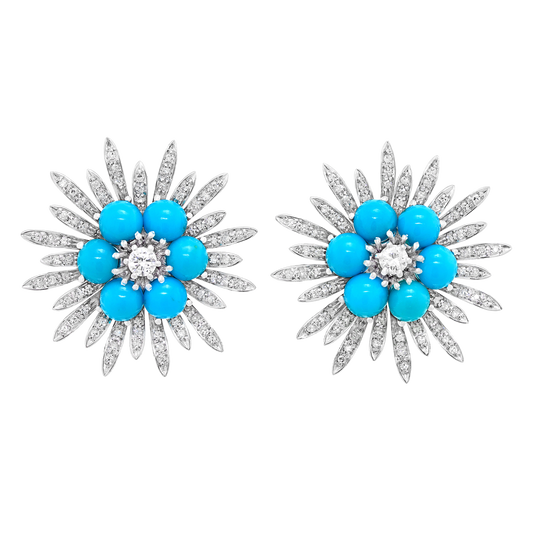 #27976 - Art Deco Turquoise and Diamond Earrings