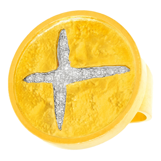 #27987 - Diamond and Gold Modernist Ring