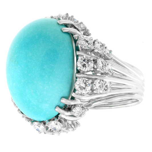 #27996 - Chic Sixties Turquoise & Diamond Ring GIA Report