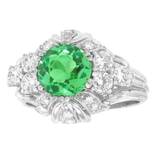 #28020 - Sixties Frost Tourmaline & Diamond Ring