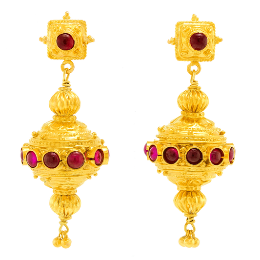 #28036 - 22k Seventies Boho Byzantine Ruby Earrings