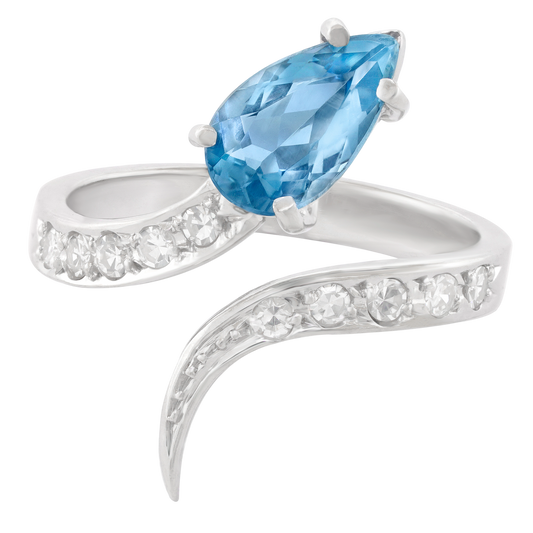 #28044 - Sixties H. Stern Aquamarine & Diamond Modernist Snake Ring