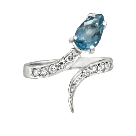 #28044 - Sixties H. Stern Aquamarine & Diamond Modernist Snake Ring