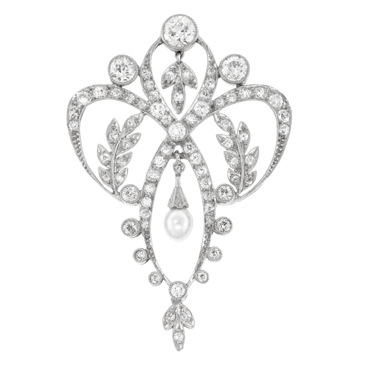 #28071 - Art Deco Diamond and Pearl Brooch