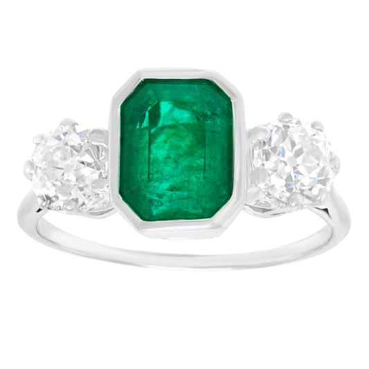 #28098 - Art Deco Emerald and Diamond Ring