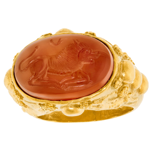 #28191 - Art Deco Carnelian Wolf Signet Ring