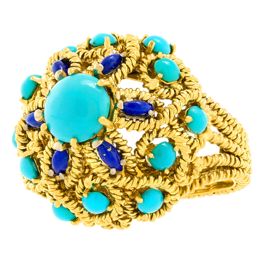 #28266 - Sixties Chic Persian Turquoise and Lapis Ring