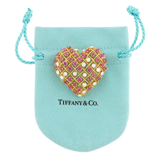#28274 - Tiffany & Co. Diamond and Ruby-set Heart Brooch