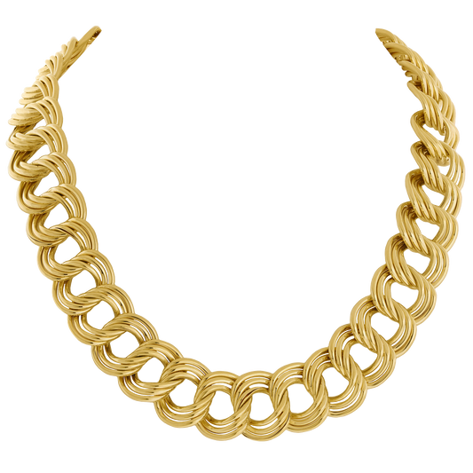 #28471 - Chic Yellow Gold Triple Link Necklace