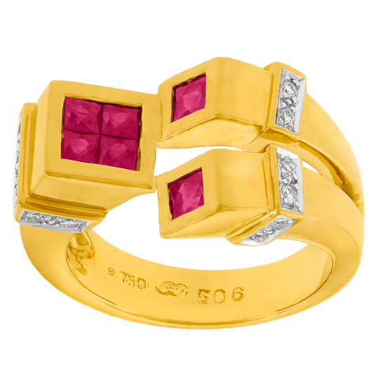 #28563 - Eighties Ruby & Diamond Hypermodern Ring