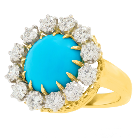 #28656 - Persian Turquoise and Diamond Ring