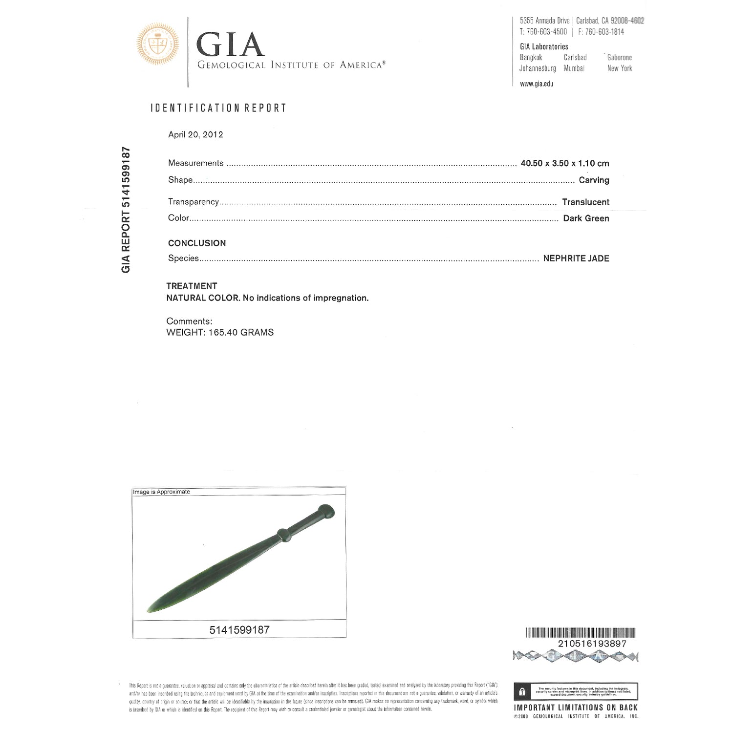 Jade Boyars Knife GIA Report