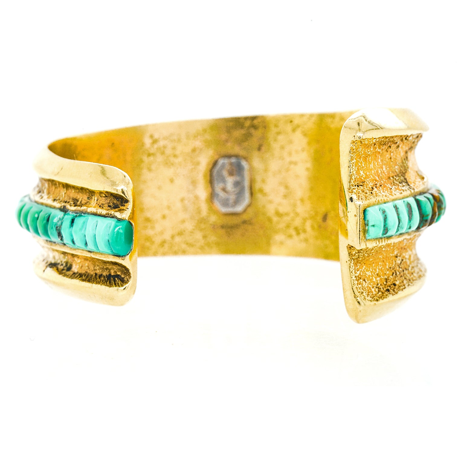 preston monongye ハイエンドターコイズ　リーフリング　hopi 23132 - Modernist Hopi Cuff in Yellow Gold by Preston Monongye