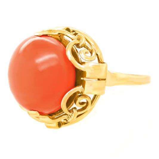 Art Deco Natural Coral and Gold Ring