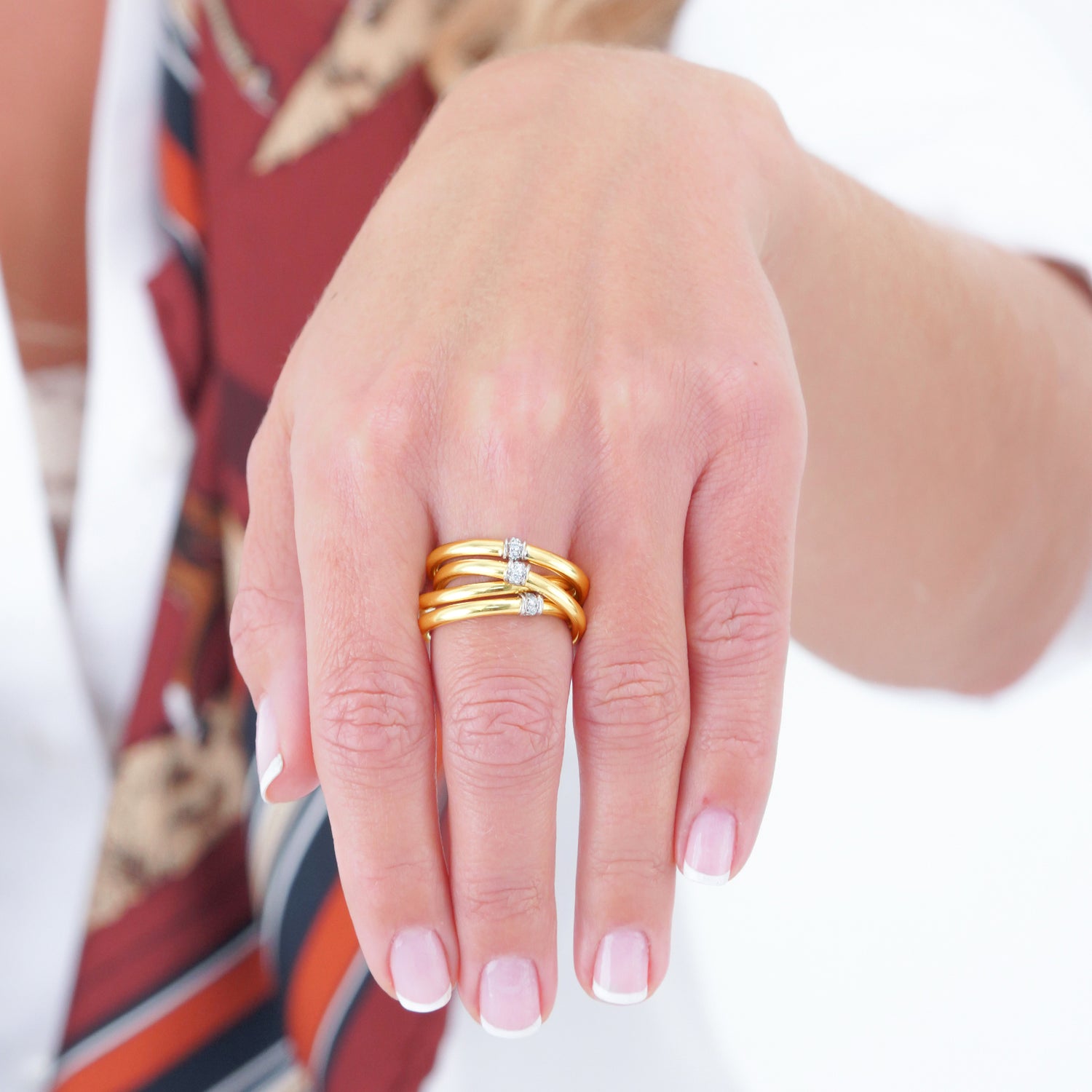 Roll Diamond Rings Rolling Rings (4) with Diamonds 18k c1980s Italy