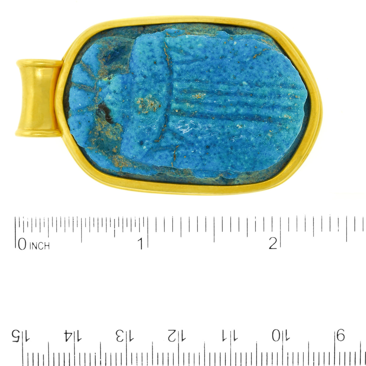 Massive Faience Scarab Pendant in Yellow Gold